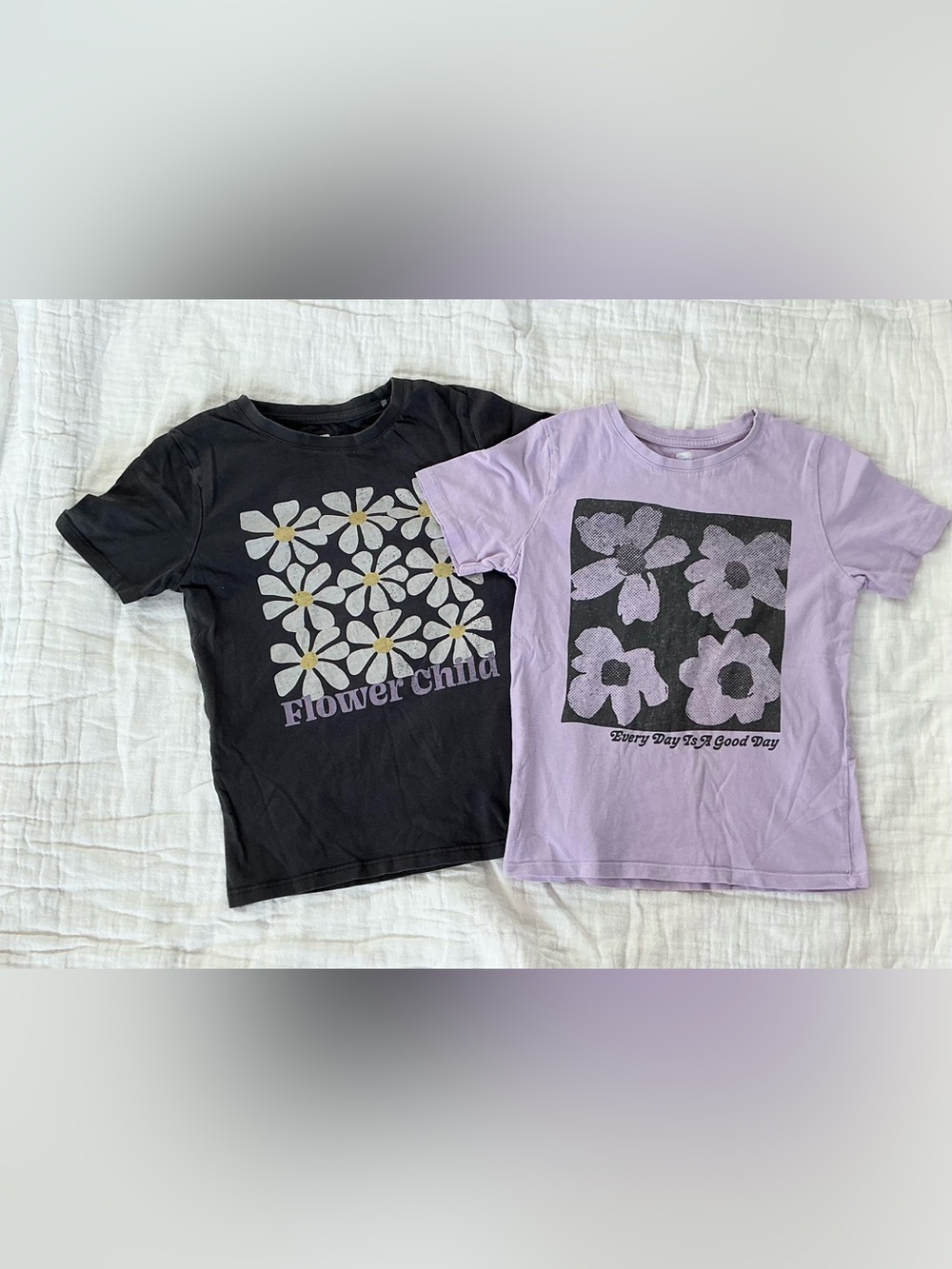 Cotton On Girls Floral Graphic T-shirts - Black & Lavender